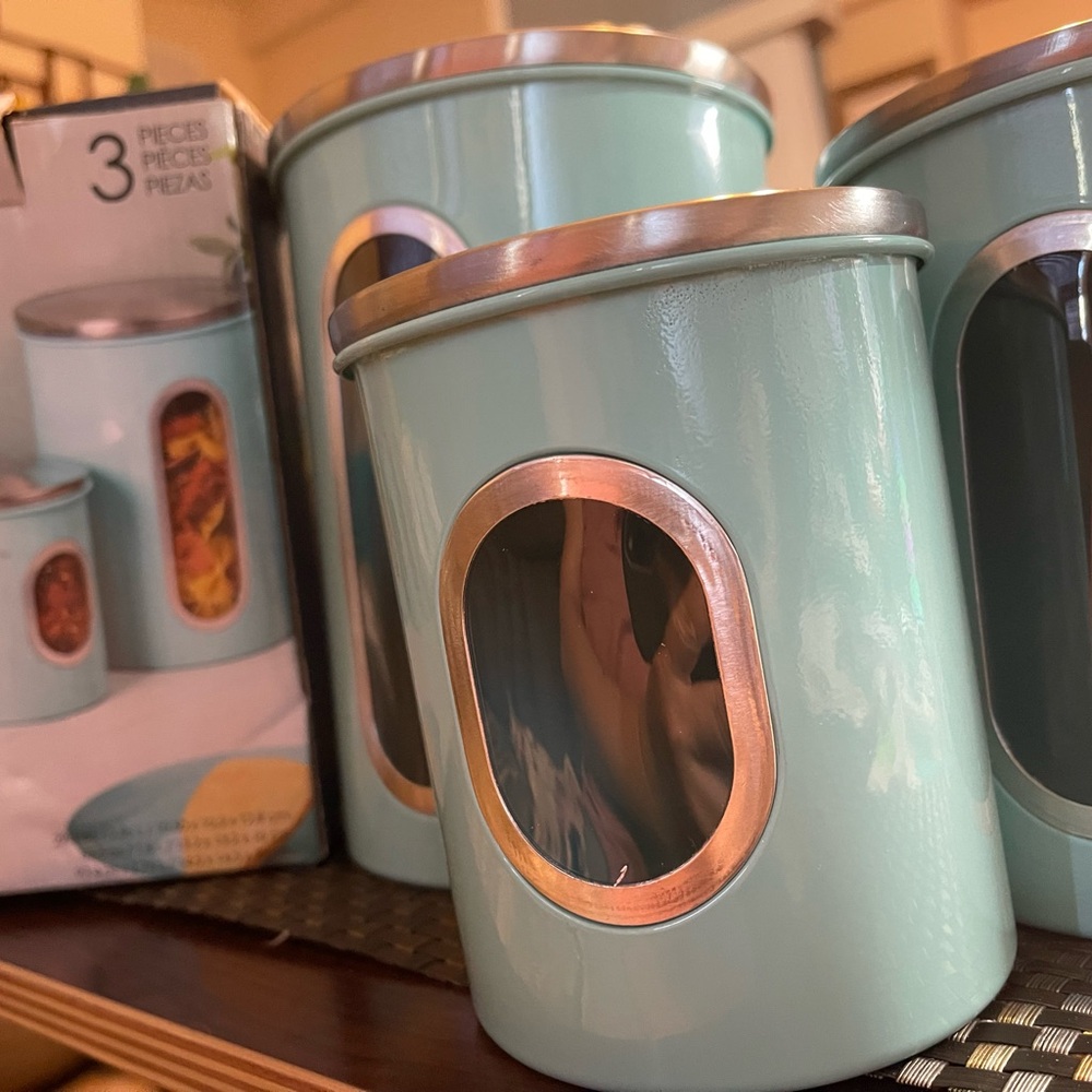 Home Basics Turquoise Canister Set with Silver Lids - Picture 6 of 7